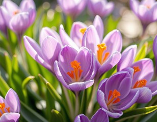 Close-Up of Vibrant Purple Crocus Flowers