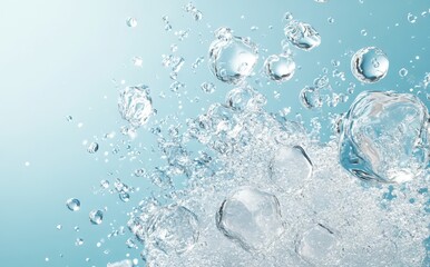 Transparent Water Molecules on Light Blue Background. AI generated illustration