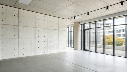 Modern minimalist office space with white concrete wall as background, interior design, blank canvas