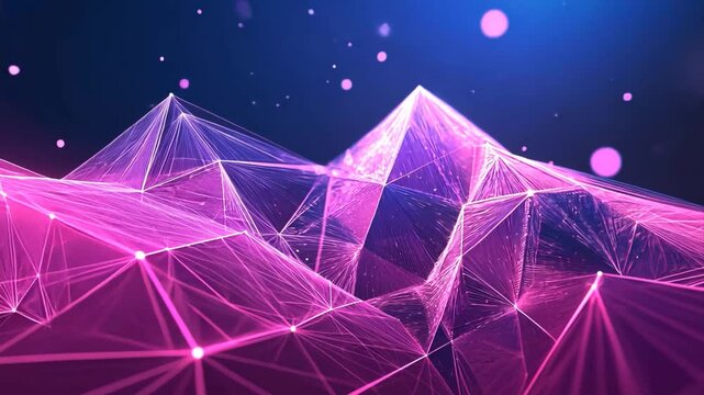 Pink triangular shapes on dark blue background 4k video.