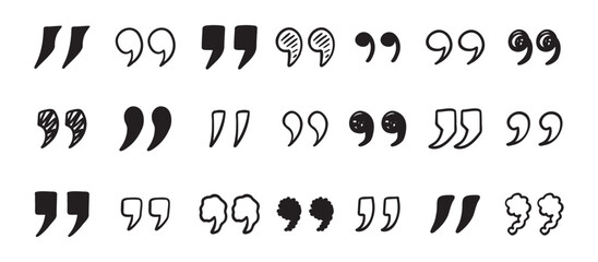 Naklejka premium Quotation mark doodle hand drawn set. Quotation marks drawing for quotes template