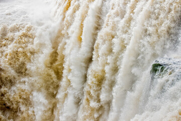 Close-up of the force of the water at Iguazu Falls, Misiones, Argentina