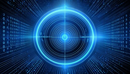 Digital Target: A futuristic and abstract representation of a target within a digital space, with blue and black color scheme, emphasizing the pursuit of precision and accuracy.