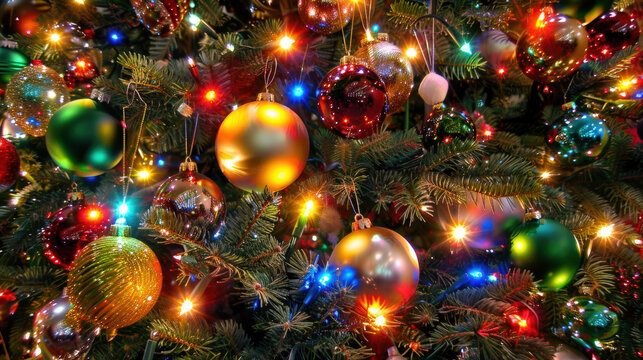 christmas tree lights and baubles