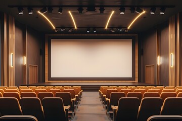 Fototapeta premium Modern Cinema Interior with Empty Seats and Large Screen