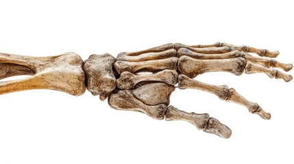 Obraz premium Skeletal hand and wrist, isolated on white, detailed bone structure, suitable for medical and educational use 
