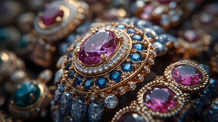 Obraz premium Assortment of Colorful Gemstone Rings Displayed in Jewelry Tray