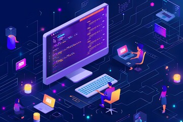 Naklejka premium Engaging Digital Workspace with Coding and Collaboration