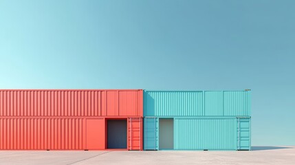 Fototapeta premium Shipping container in maritime transport flat design side view industrial theme 3D render Split-complementary