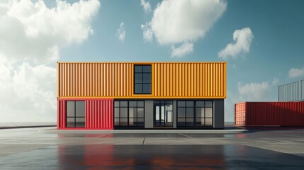 Shipping container in maritime transport flat design side view industrial theme 3D render Split-complementary