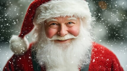 Lively Santa Claus in a playful pose red outfit with suspenders and cozy trousers isolated plain background