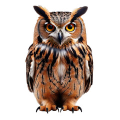 Obraz premium Close-Up of a Majestic Owl with Large Eyes and Detailed Feathers, Isolated on Transparent Background