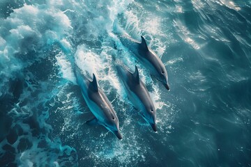 Fototapeta premium Graceful Dolphins Swimming in Crystal Clear Waters