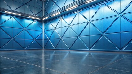 Metallic polished glossy abstract background with vibrant blue tones and geometric shapes, texture, geometry, reflections, shine, artistic