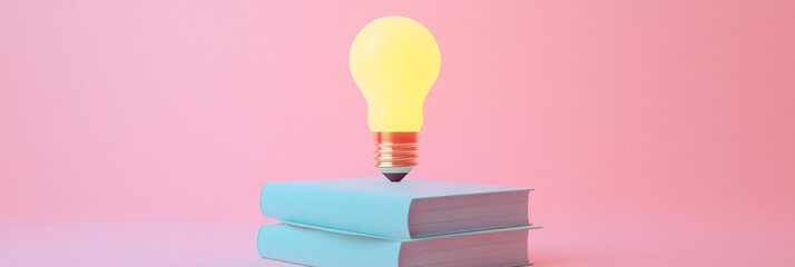 Fototapeta premium Bright Idea on Stack of Books Education Knowledge Inspiration