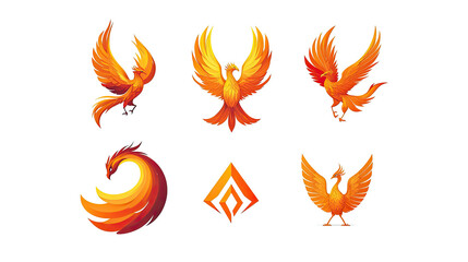Mythical Phoenix Birds and Logos on Transparent Background Generative AI