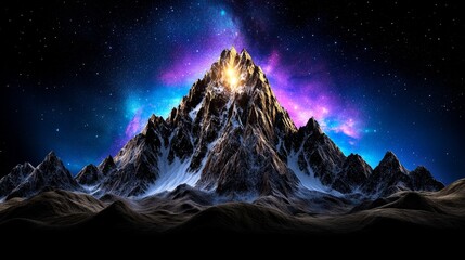 Majestic Mountain Range Under Starry Night Sky with Aurora Borealis