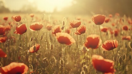 Obraz premium Poppy Field at Sunset