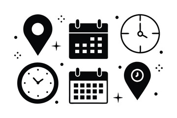 Obraz premium Time, Date, and Location Editable Stroke Icons Set - Minimalist Flat Vector Illustration for Navigation, UI, and UX Design