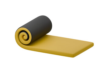 Vector 3D illustration of rolled-up yellow and black exercise or yoga mat. Perfect for fitness, wellness, or sports-related designs. Modern, minimalistic style for versatile applications