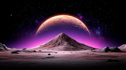 Alien Landscape with Red Planet and Purple Sky Sci Fi Fantasy Background