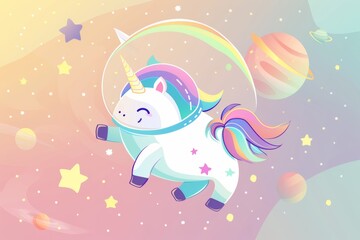 Fototapeta premium Whimsical space unicorn in pastel galactic wonder