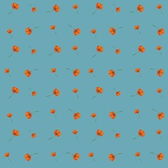 Cute seamless pattern with watercolor flowers red poppies on a blue background. Bright and graceful flowers create a feeling of lightness and spring mood, ideal for decorating textiles or postcards