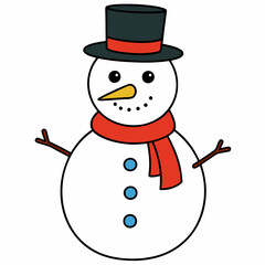 Charming Snowman with Carrot Nose, Top Hat, and Scarf on White Background