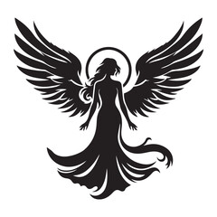 Angels silhouette vector art black color design and solid white background 