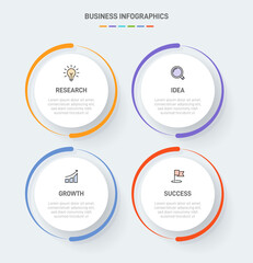 4 clean infographic design shaped elements template, symbolizing the four stages of business strategy and progression. Progress bar or timeline. Vector for presentation, web site or app.