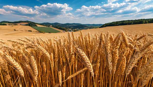 A milder late summer in Palatinate features wheat fields, harvest, grain, blue skies, and clouds._00001_
