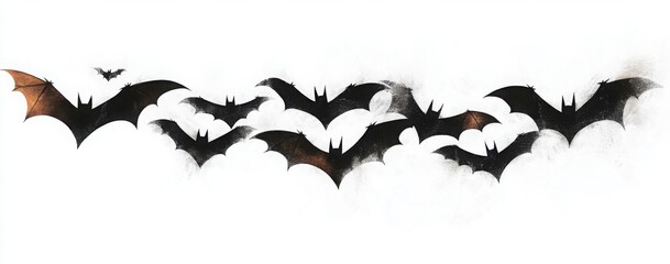 Flying bats group silhouettes background white.
