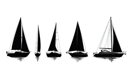 Silhouettes of Various Sailing Yachts on a Transparent Background Generative AI