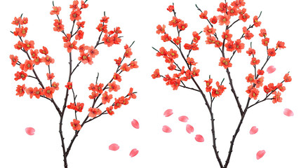 Sakura Blossom Branches With Falling Petals in Soft Pink Tones Generative AI