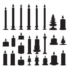 Christmas Candles silhouette vector art black color design set  and solid white background 