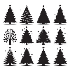 Christmas Tree Silhouette  vector set black color and solid white background