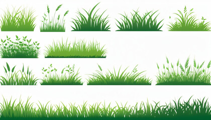 Green grass silhouettes form a vector set against a white background, evoking natural and organic themes suitable for concept design._00001_
