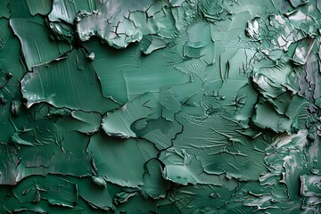 Textured Green Surface with Cracked Paint Layers