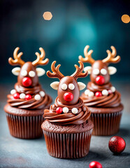 Festive Reindeer Chocolate Cupcakes Decorated for Christmas Celebration