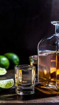 Tequila being poured into a shot glass 