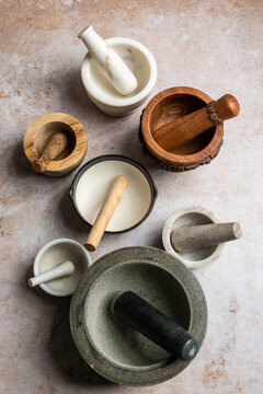 Variety of different kinds of mortar and pestle