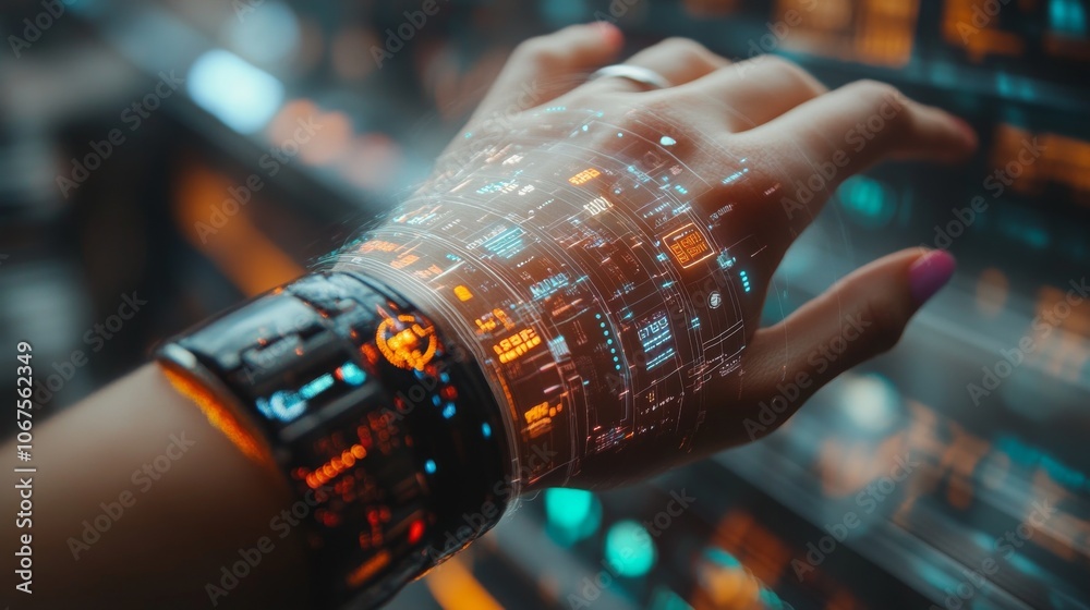 Poster exploring augmented reality to visualize wearable technology interfaces at a tech event
