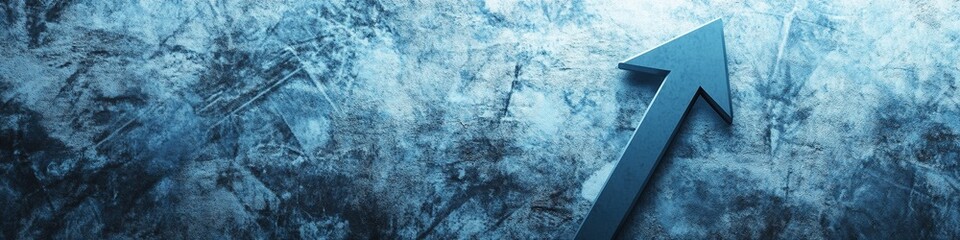 Blue arrow pointing up on textured background