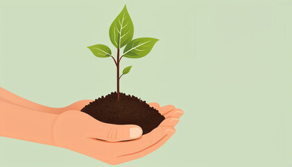 A green thumb holds a seedling in hand as a vector graphic illustration of gardening._00001_