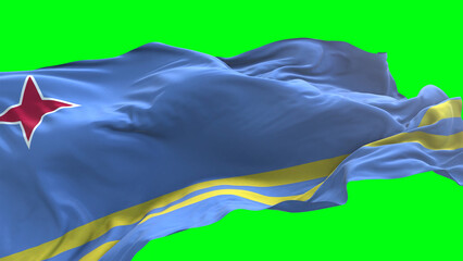 Aruba flag - 3D realistic waving flag on green screen background for chroma key