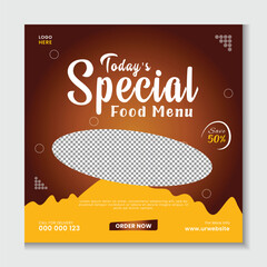 Special food menu web poster design for business promotion. Restaurant pizza online sale promotion square web flyer and poster design template.