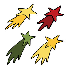 Vector set. Drawings of multi-colored stars, comets. Cartoon design element
