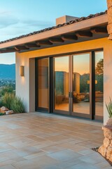 House with patio and mountain view