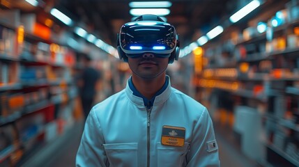 Consultant in South Asia demonstrates virtual reality technology in a tech-savvy environment