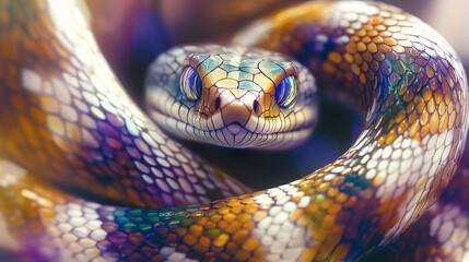 Surreal Illustrated Snake with Sparkling Eyes